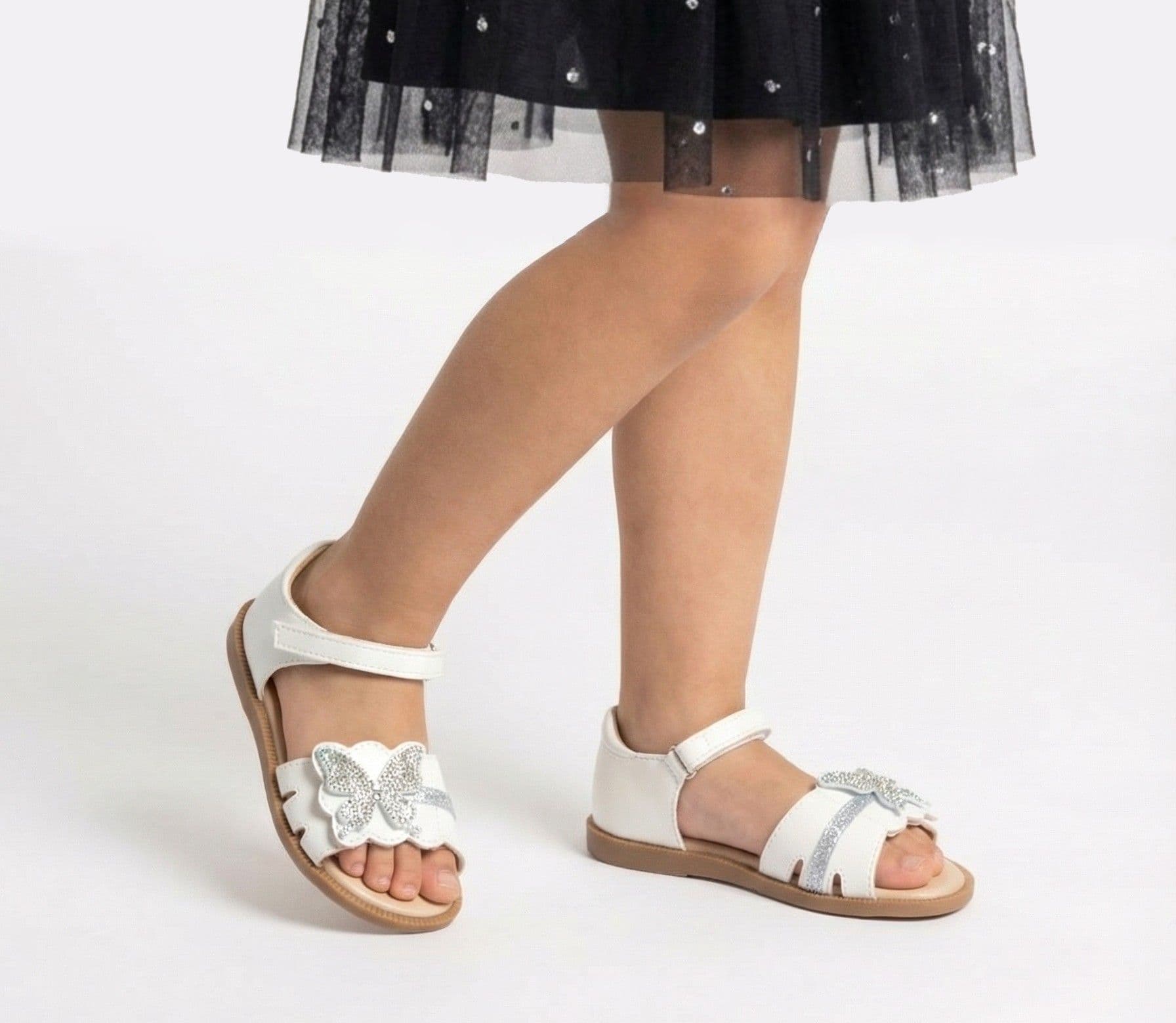 Sandales Blanches Doremi pour Fille avec Papillon en Strass