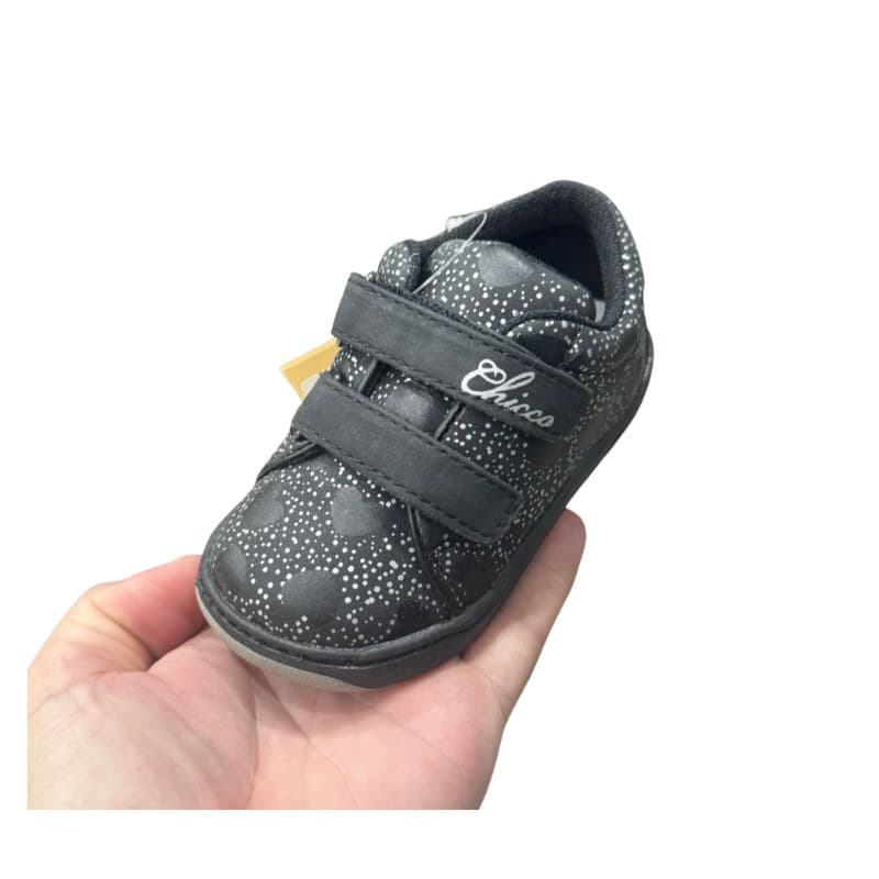 Baskets bébé fille Chicco noir à cœurs et pois argentés