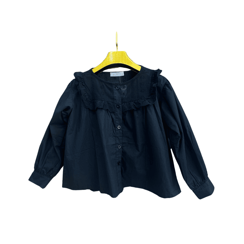 Blouse fille broderie anglaise – Noir