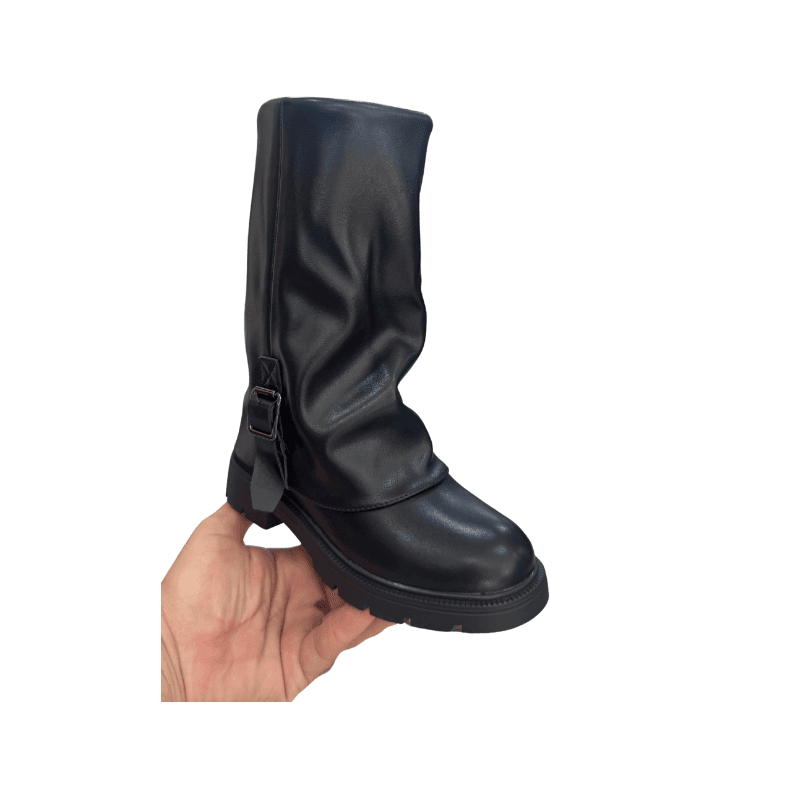 Bottes fille à boucle et tige revers – Noir