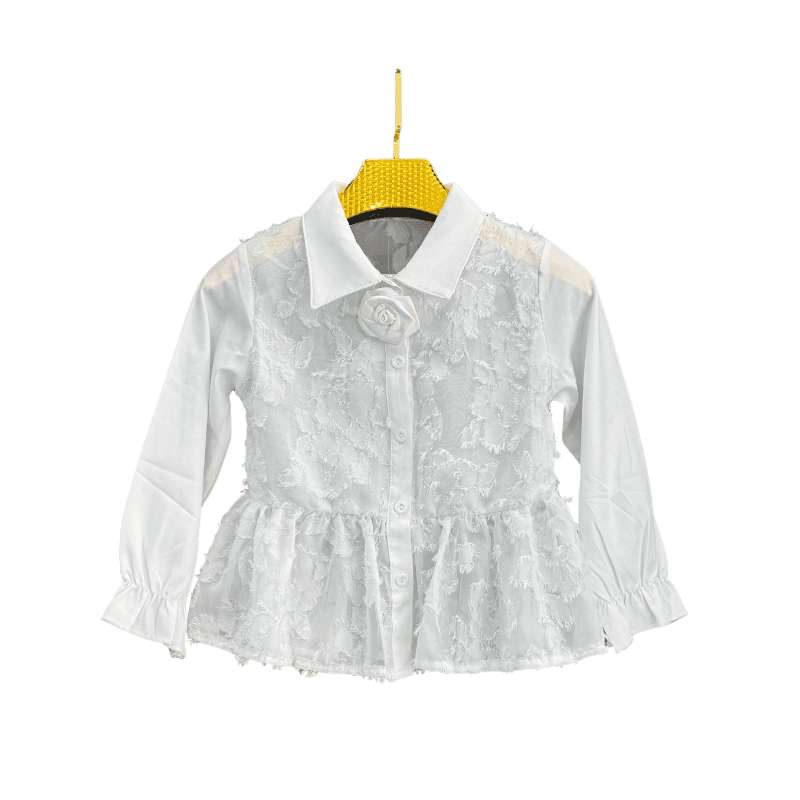 Chemise fille fleurs en relief – Blanc
