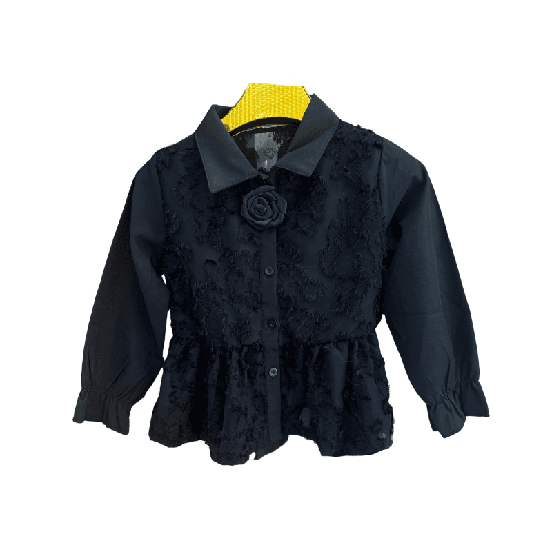 Chemise fille fleurs en relief – Noir