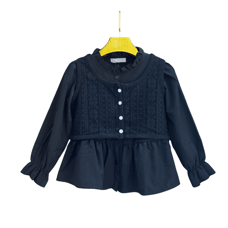 Chemise fille gilet dentelle 2 en 1 – Noir