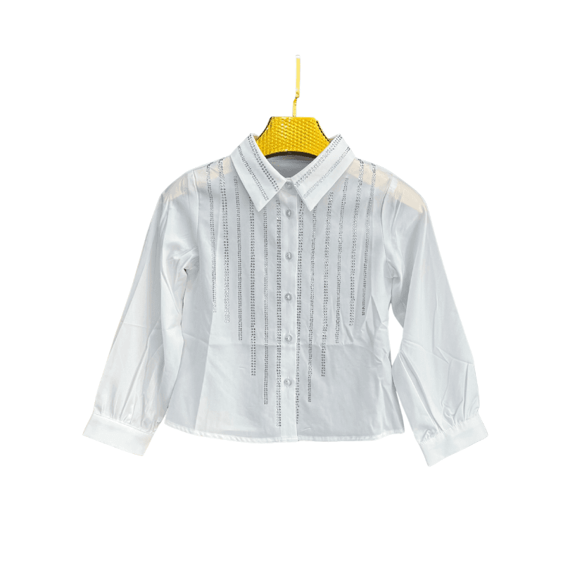 Chemise fille lignes de strass – Blanc