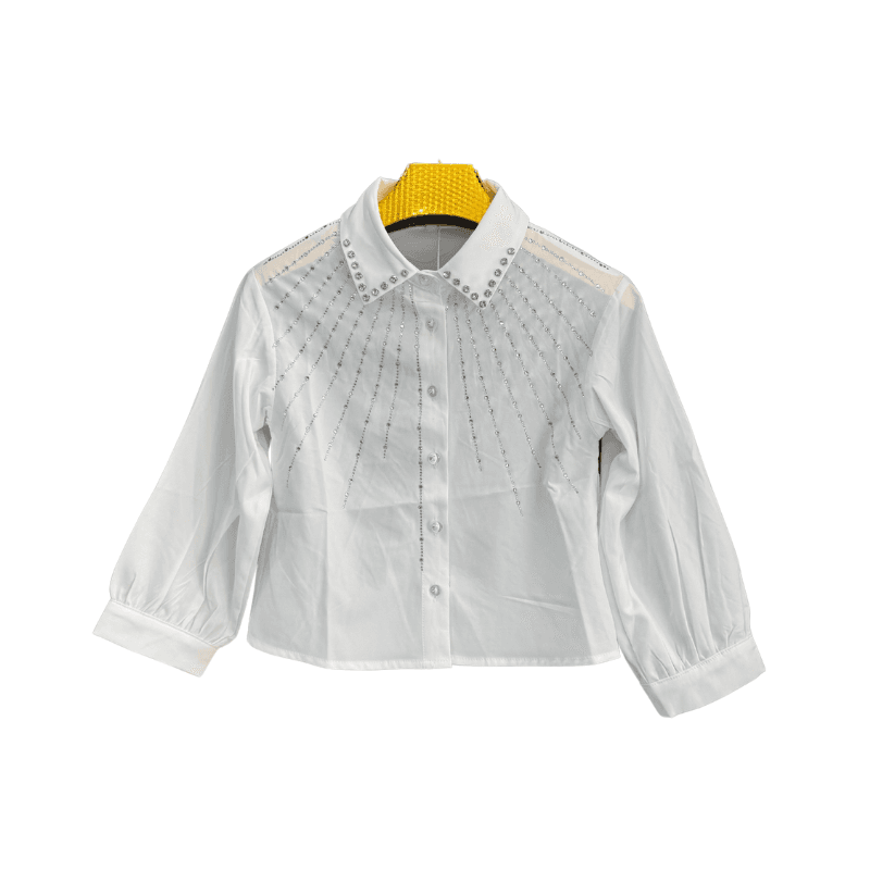 Chemise fille strass rayons – Blanc