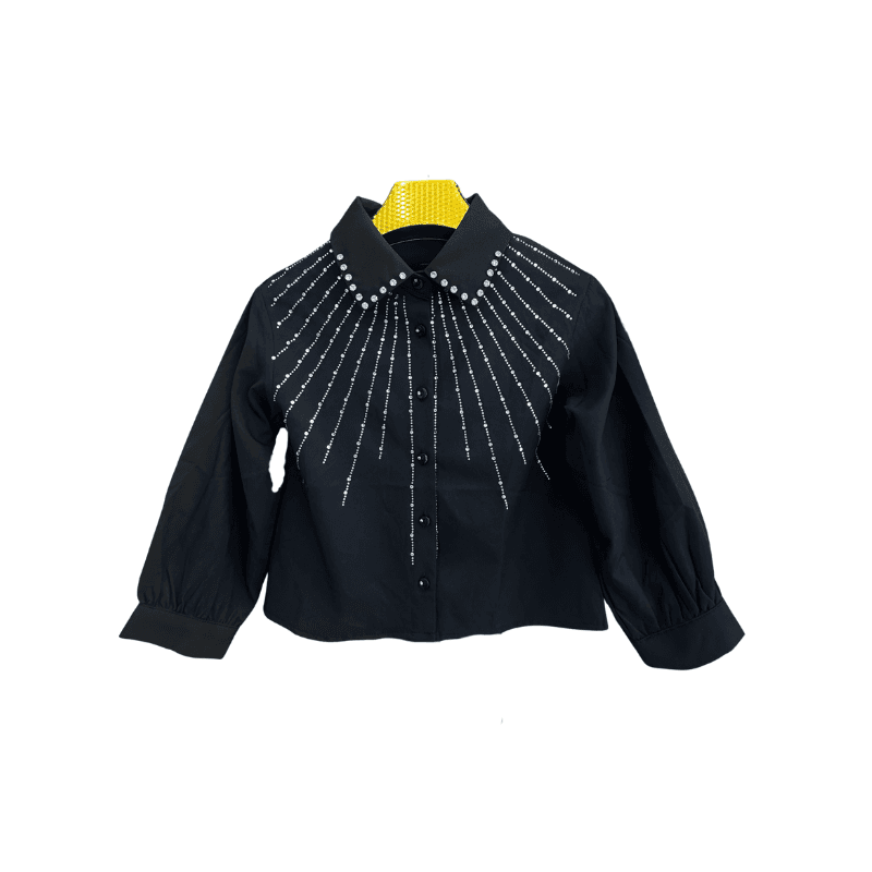 Chemise fille strass rayons – Noir