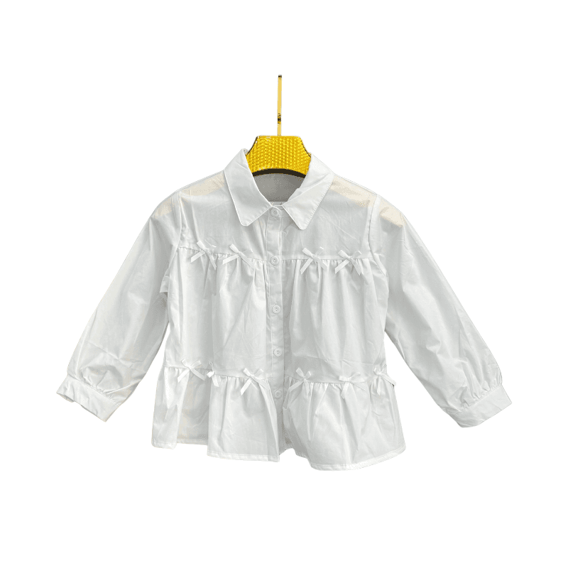 Chemise fille à volants et nœuds – Blanc