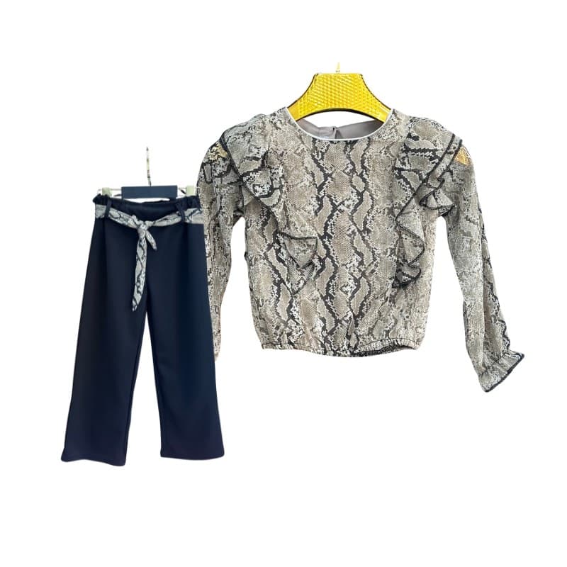 Ensemble fille blouse à volants + pantalon large à ceinture