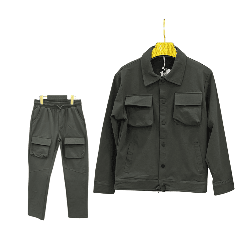 Ensemble garçon surchemise + pantalon cargo – Kaki foncé