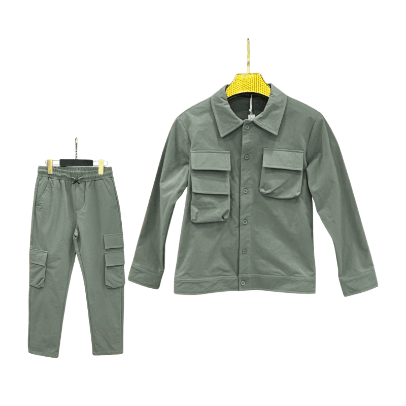 Ensemble garçon surchemise + pantalon cargo – Vert sauge