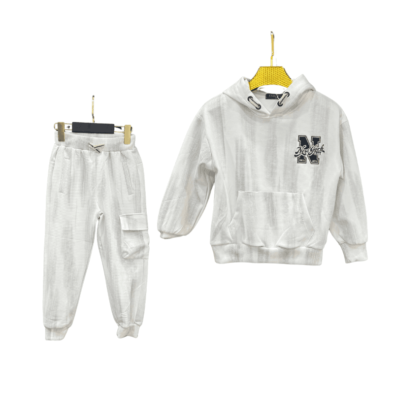 Ensemble garçon à capuche New York – Blanc chiné