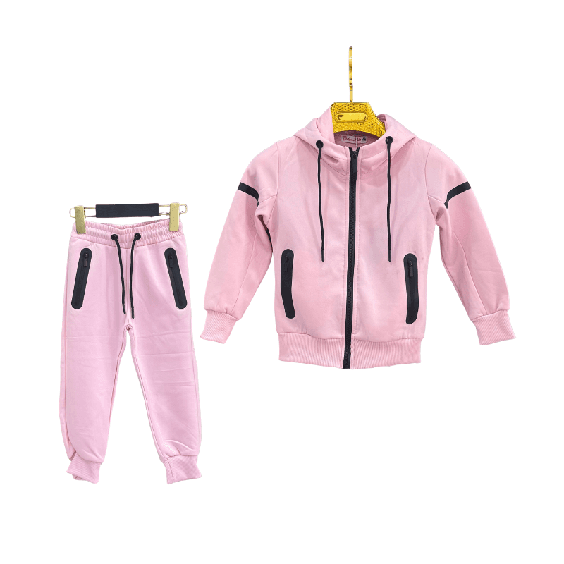Jogging fille à capuche – Rose / Noir
