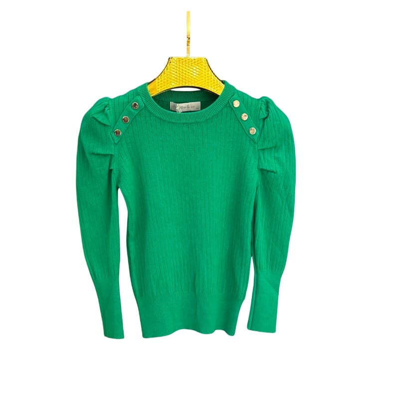 Pull fille côtelé boutons dorés aux épaules