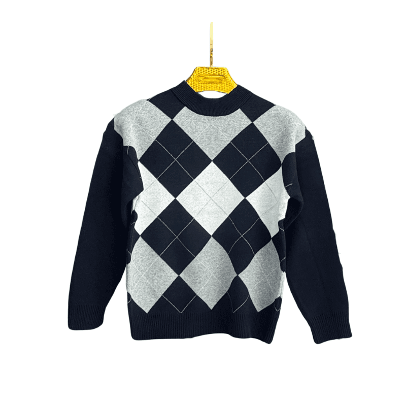 Pull garçon à losanges – Bleu marine / Gris
