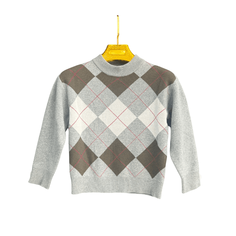 Pull garçon à losanges – Gris / Taupe