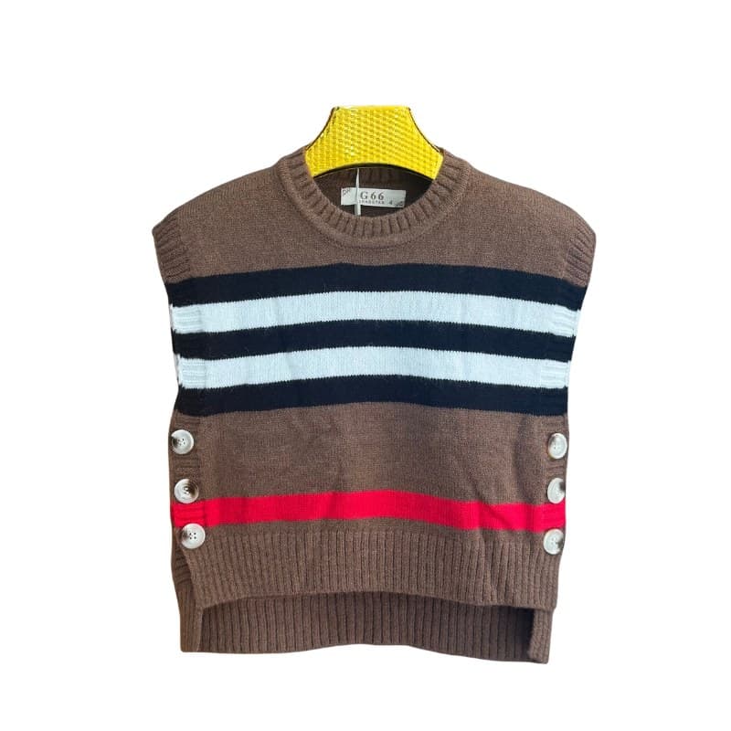 Pull sans manches fille G66 rayé à boutons