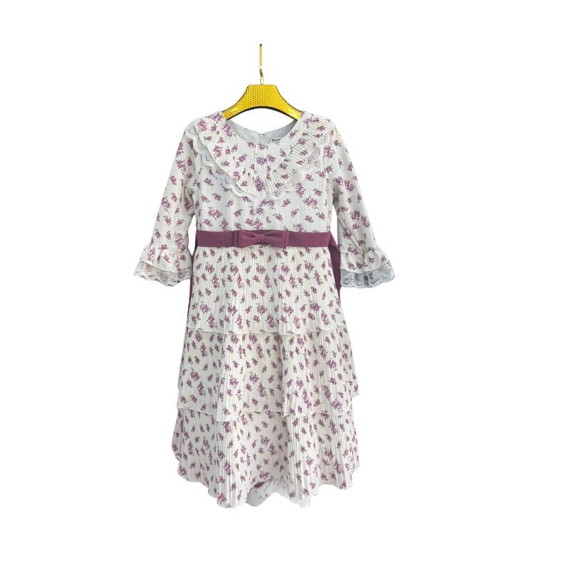 Robe de fête fille plissée fleurie à nœud