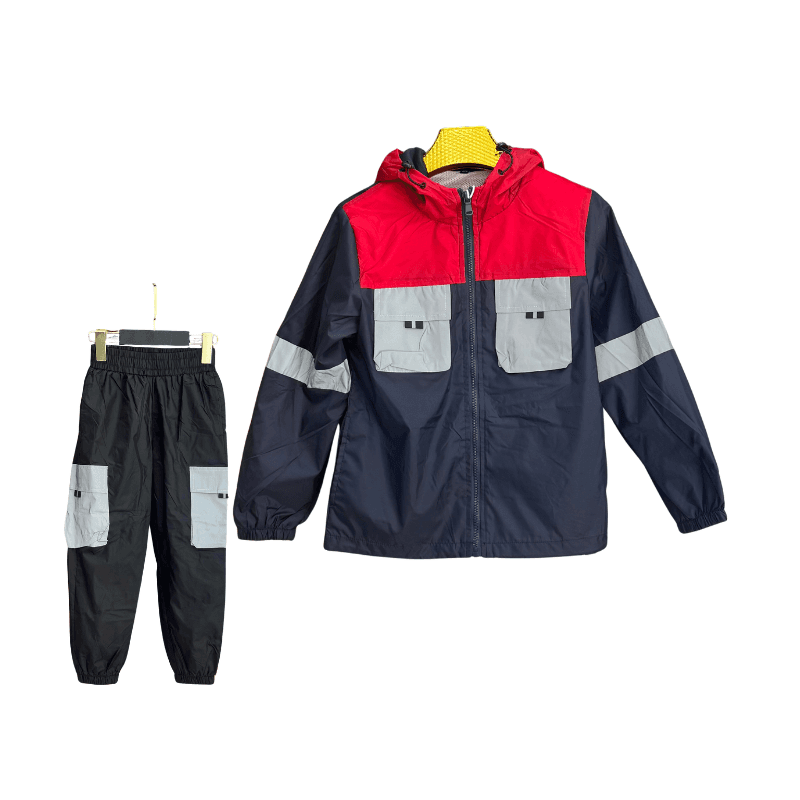 Jogging garçon coupe-vent poches cargo – Bleu marine / Rouge