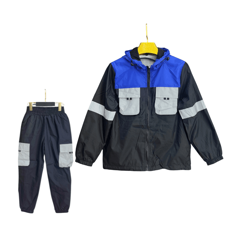 Jogging garçon coupe-vent poches cargo – Noir / Bleu roi