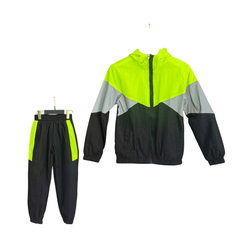 Jogging garçon coupe-vent – Noir / Gris / Jaune fluo