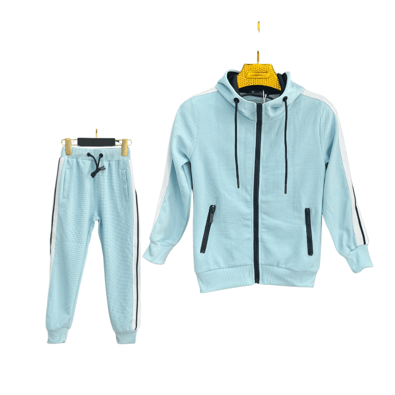 Jogging garçon maille gaufrée – Bleu ciel