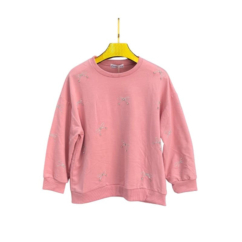 Sweat fille nœuds en strass et perles