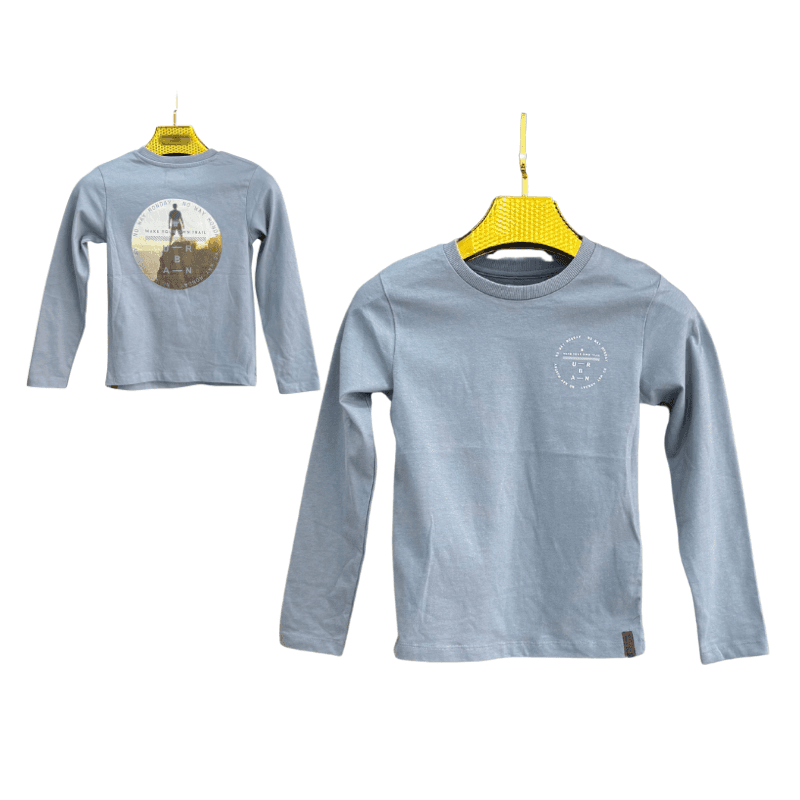 T-shirt garçon manches longues – Bleu gris, imprimé dos