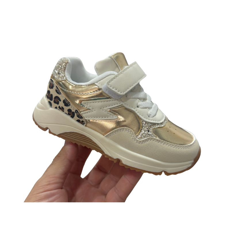 Basket Fille Dorée Léopard Paillettes