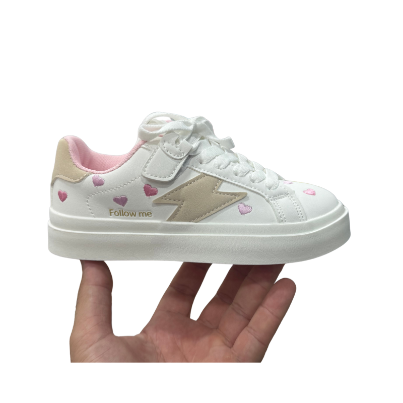 Basket Fille Blanche Coeurs Brodés Follow Me Éclair