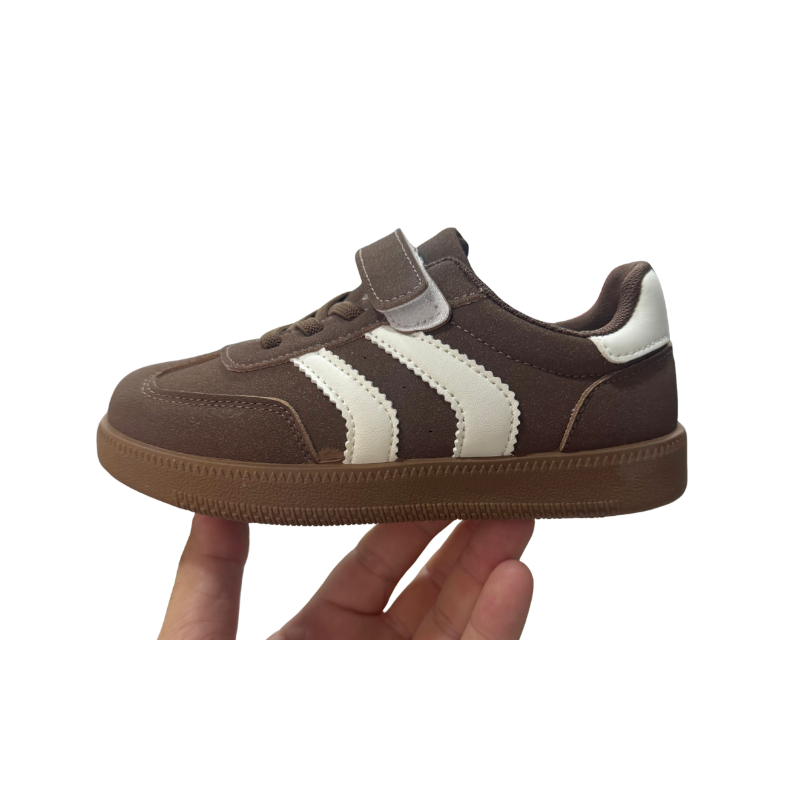 Basket Garçon Marron Style Samba 3 Bandes Semelle Caramel
