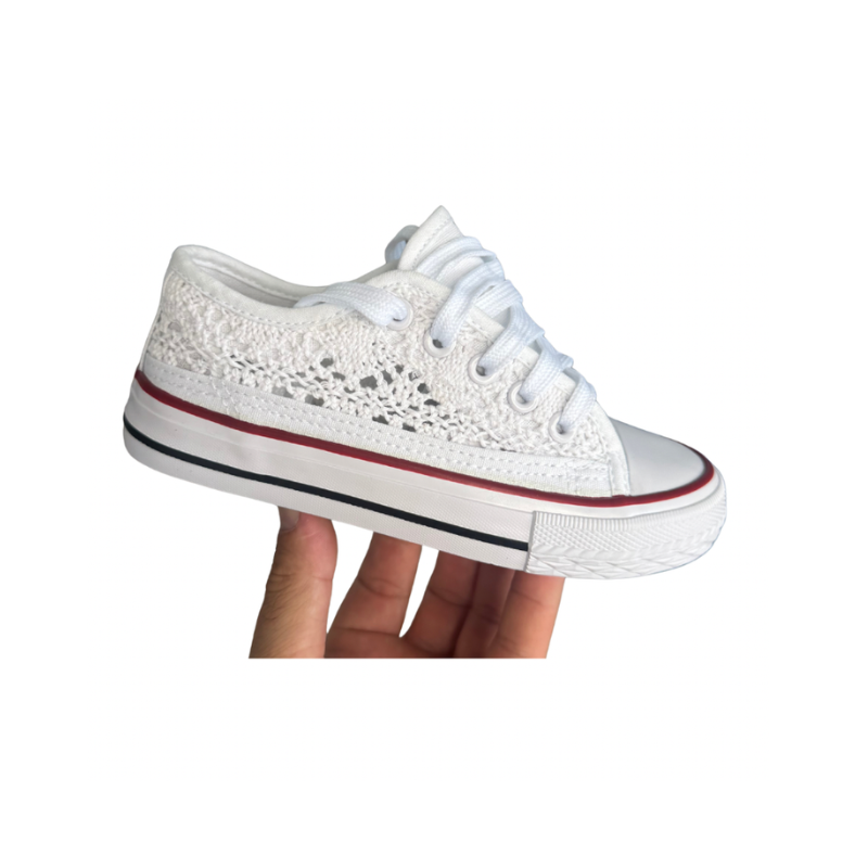 Basket Fille Toile Dentelle Blanche Style Converse | Pointure 25-35