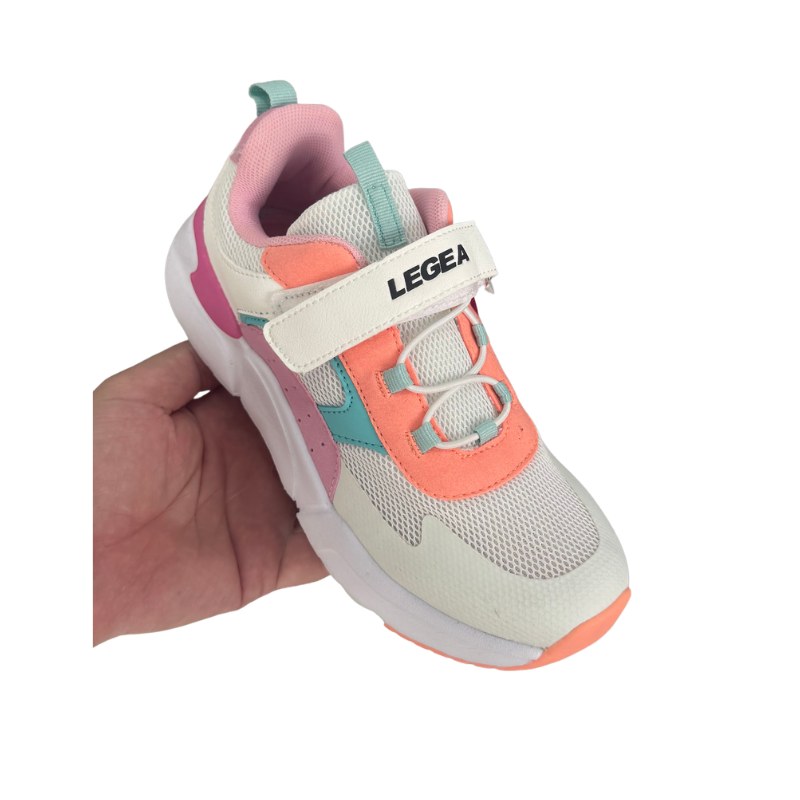 Baskets fille Legea blanc, rose, corail et turquoise