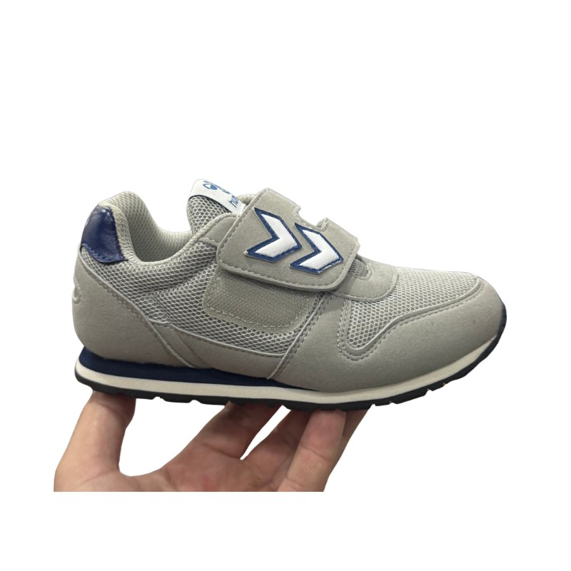 Baskets garçon Hummel gris et bleu double scratch