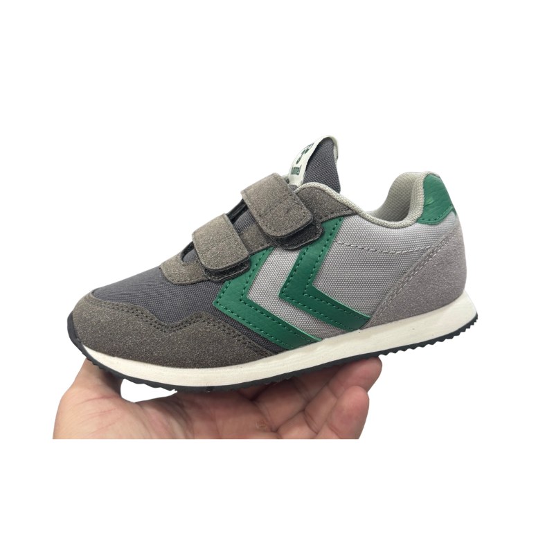حذاء رياضي أولاد Hummel رمادي وأخضر بفيلكرو مزدوج
