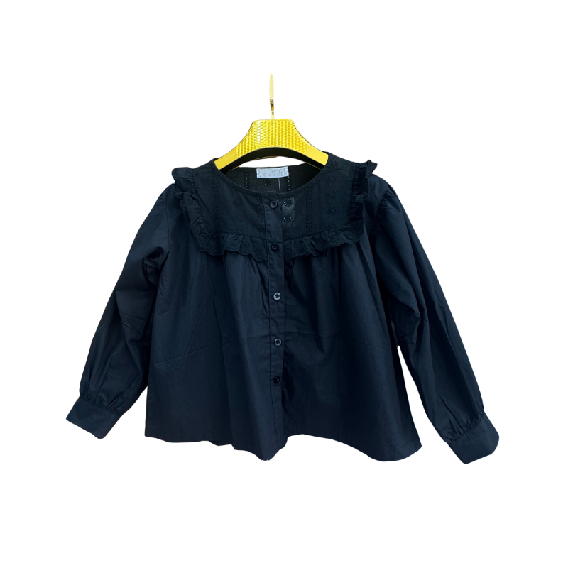 Blouse fille broderie anglaise – Noir