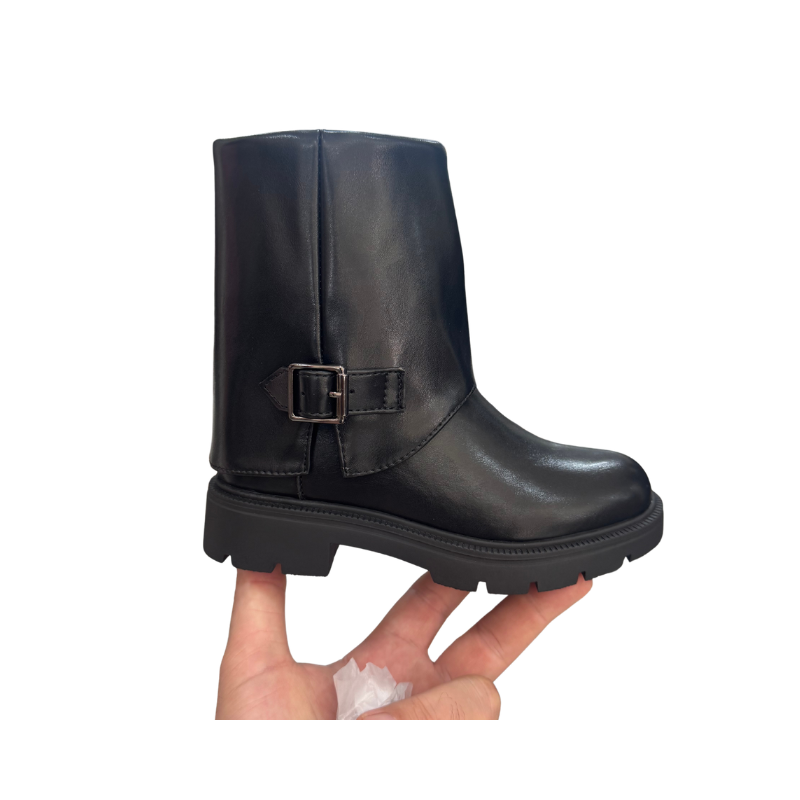 Bottines fille tige revers à boucle – Noir / Marron