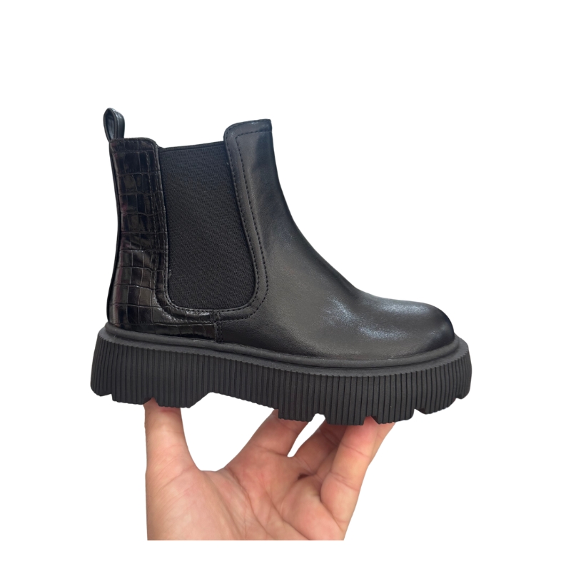 Chelsea boots fille effet croco – Noir / Marron
