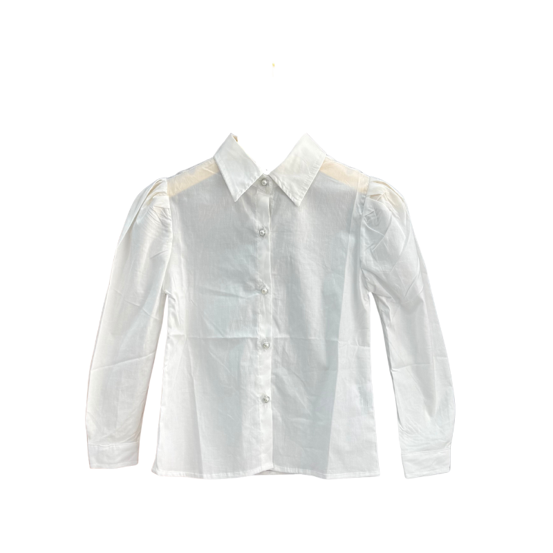 Chemise fille boutons bijou – Blanc