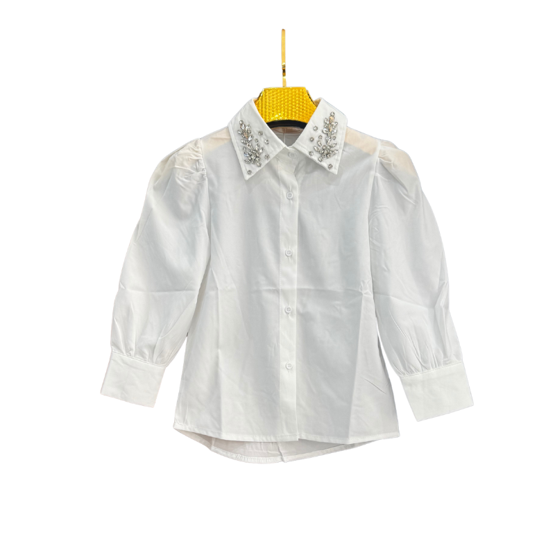 Chemise fille col bijou – Blanc
