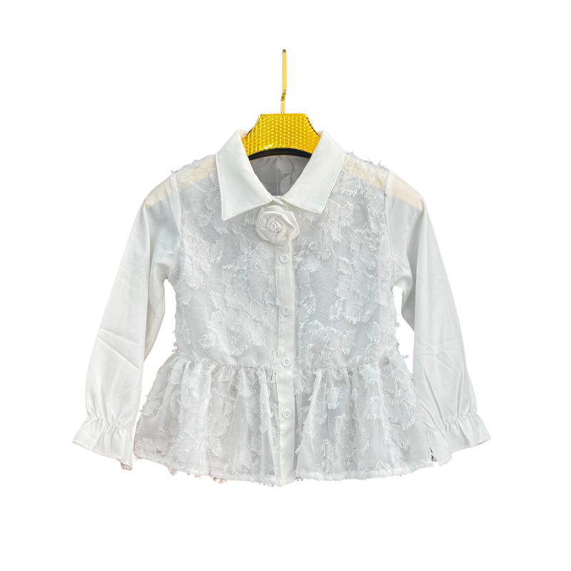 Chemise fille fleurs en relief – Blanc