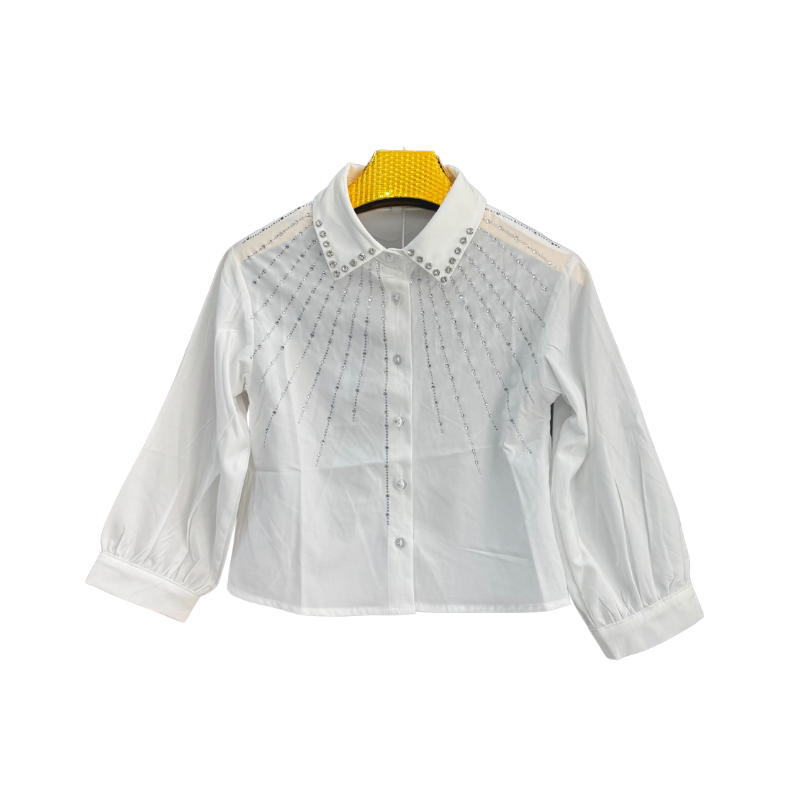 Chemise fille strass rayons – Blanc