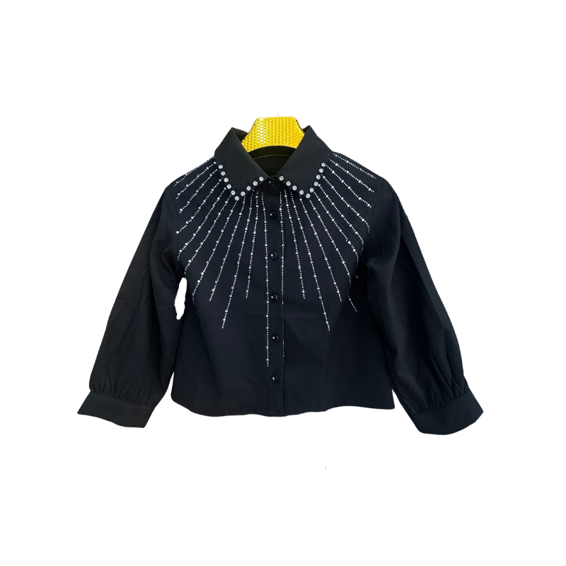 Chemise fille strass rayons – Noir