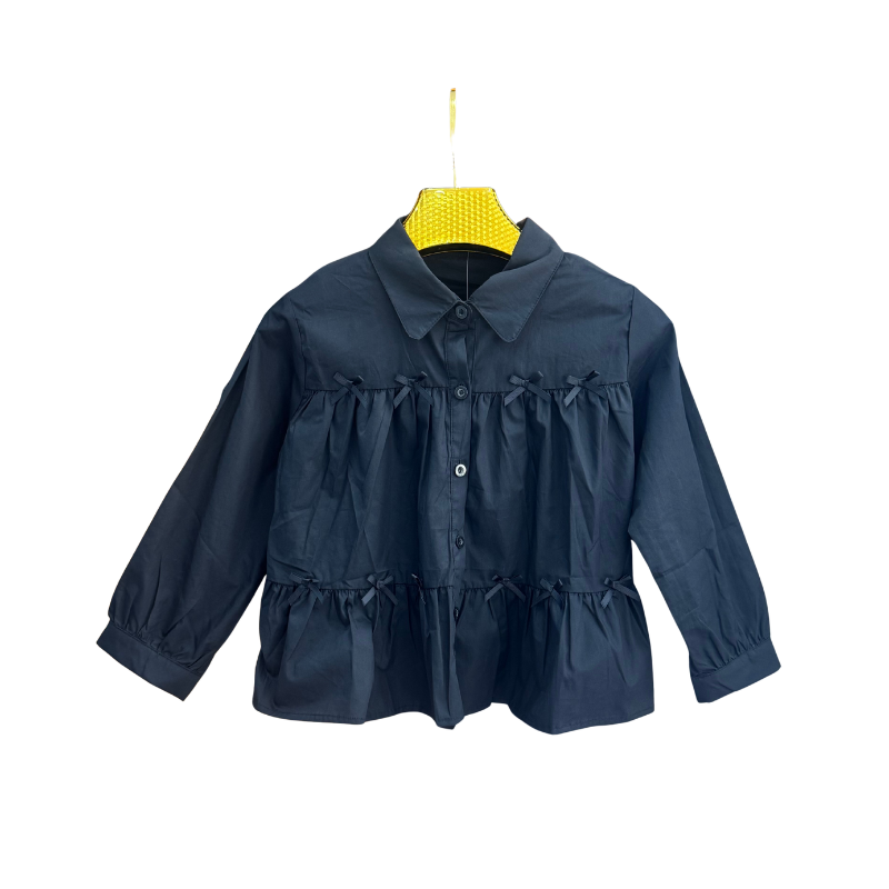 Chemise fille à volants et nœuds – Bleu marine