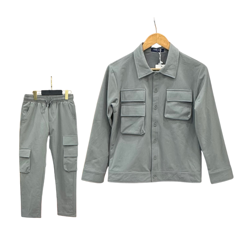Ensemble garçon surchemise + pantalon cargo – Gris vert