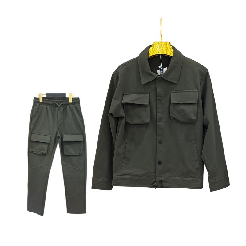Ensemble garçon surchemise + pantalon cargo – Kaki foncé