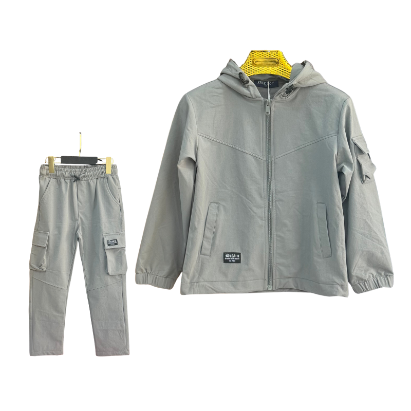 Ensemble garçon veste à capuche + pantalon cargo – Gris
