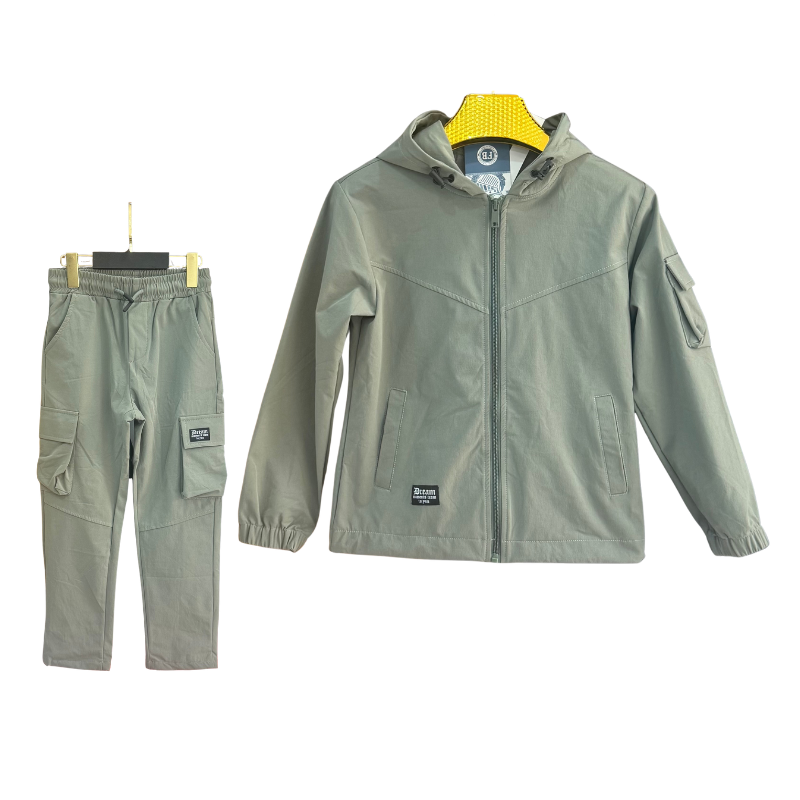 Ensemble garçon veste à capuche + pantalon cargo – Kaki