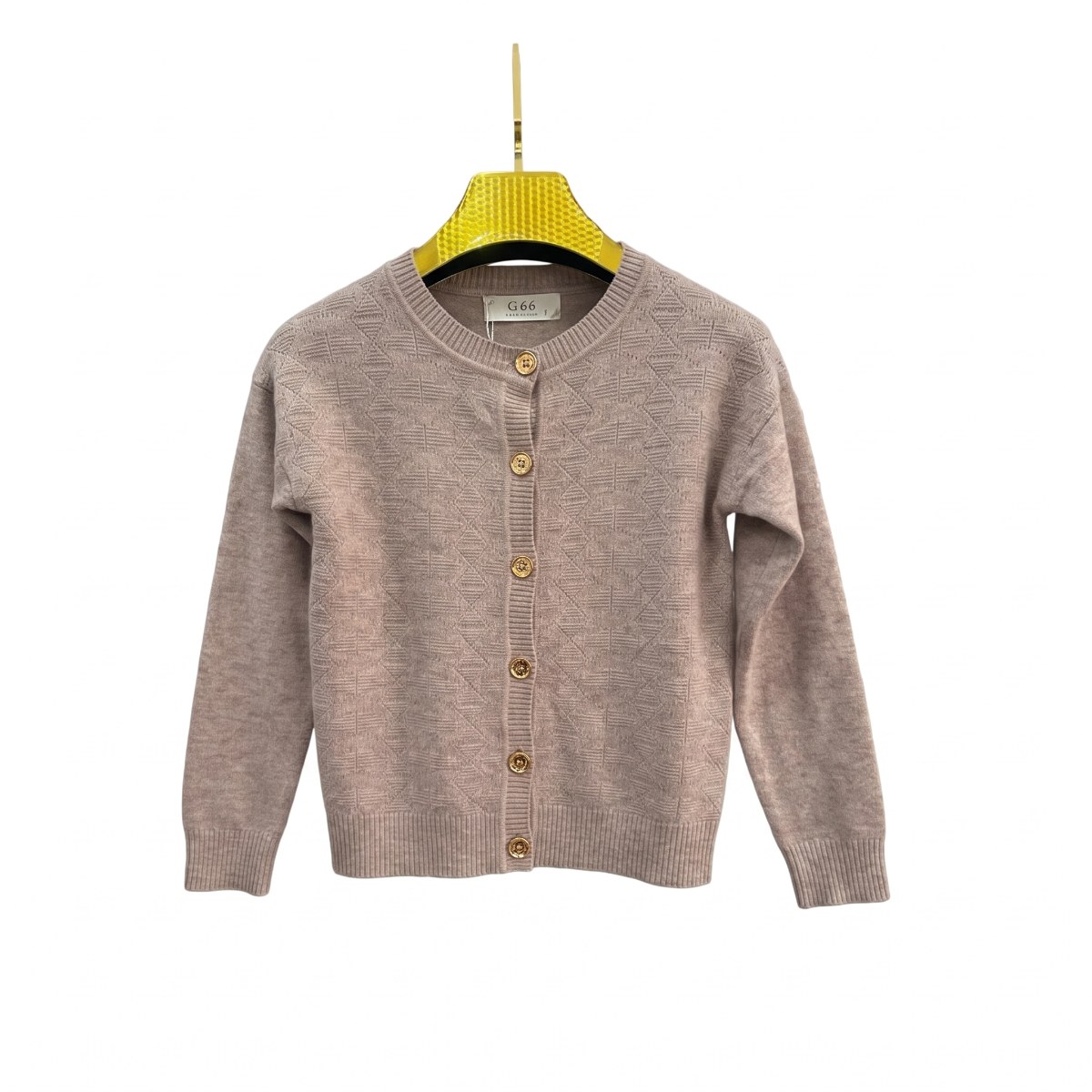 Gilet fille G66 maille ajourée boutons dorés – Taupe rosé