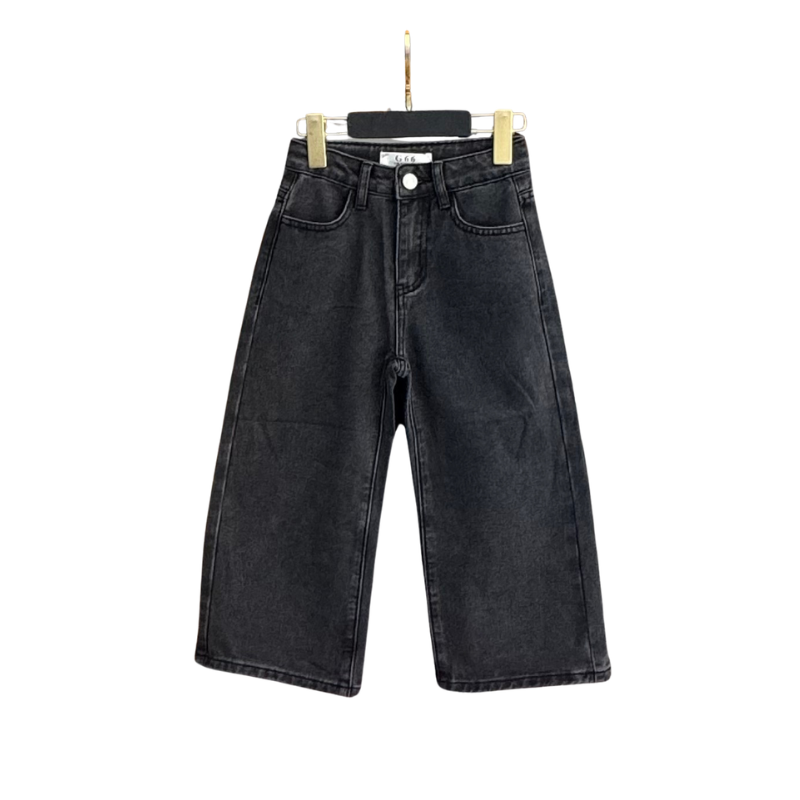 Jean fille coupe large – Noir délavé