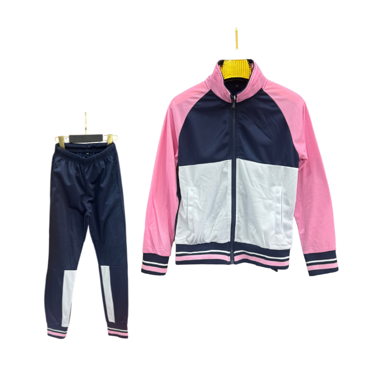 Jogging fille col montant – Rose / Bleu marine